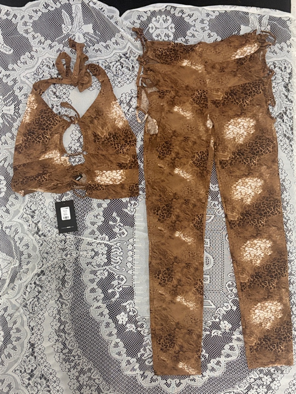 Fashion Nova Brown Snake-Print Halter Top & Leggings Set size XL